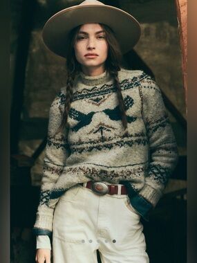 Pilcro long sleeve mock neck bird sweater